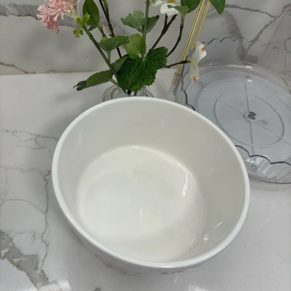 Dog 🐶🌸Floral Ceramic Bowl with Pink and Yellow Accents